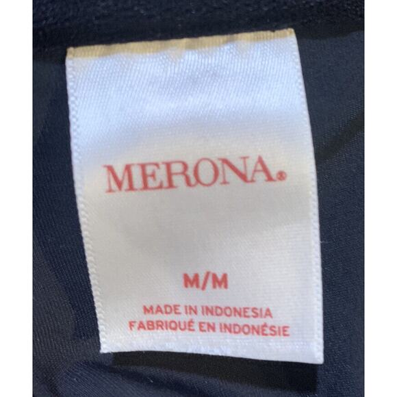 Merona One Piece Swimsuit Womens Medium Deep Black Spaghetti Straps Side Ruching - Picture 7 of 9